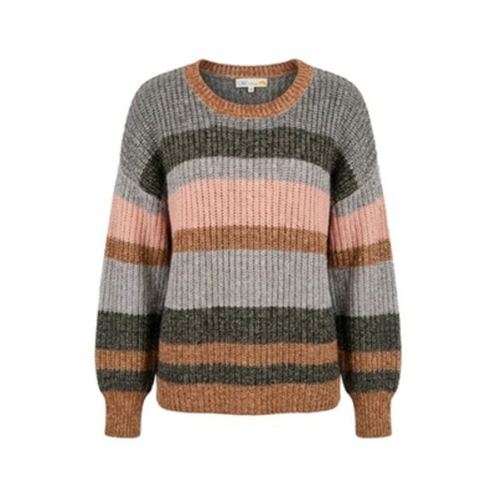 C&C California Sweater Women 1X Earthy Stripe Chunky Knit Cozy Cabincore Boho